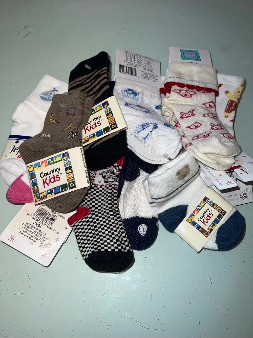 Twelve Pairs Of Assorted Boys Casual Socks - White, Navy, Brown, Red, 0-2yr.